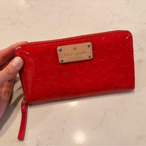 Kate Spade New York Zip-Around Cherry Red Embossed Wallet